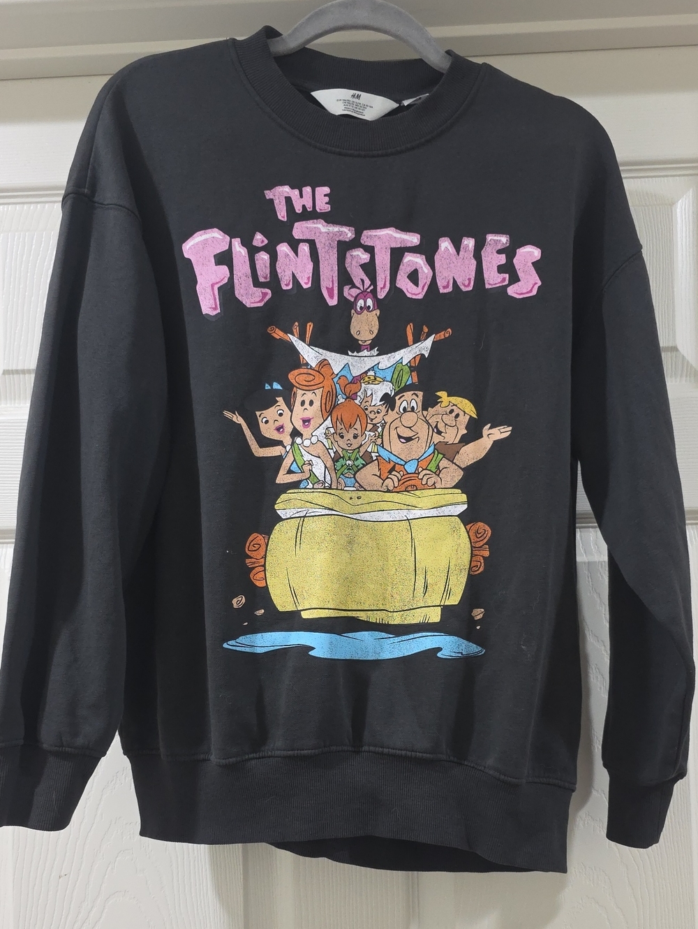 The Flintstones Unisex Kids Charcoal Gray Crew Neck Sweatshirt - Size 12/14